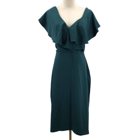 UNIQUE VINTAGE 3X-20 Plus Curvy Teal Green V-Neck Ruffle Wiggle Dress NWT B115 - Picture 2 of 11